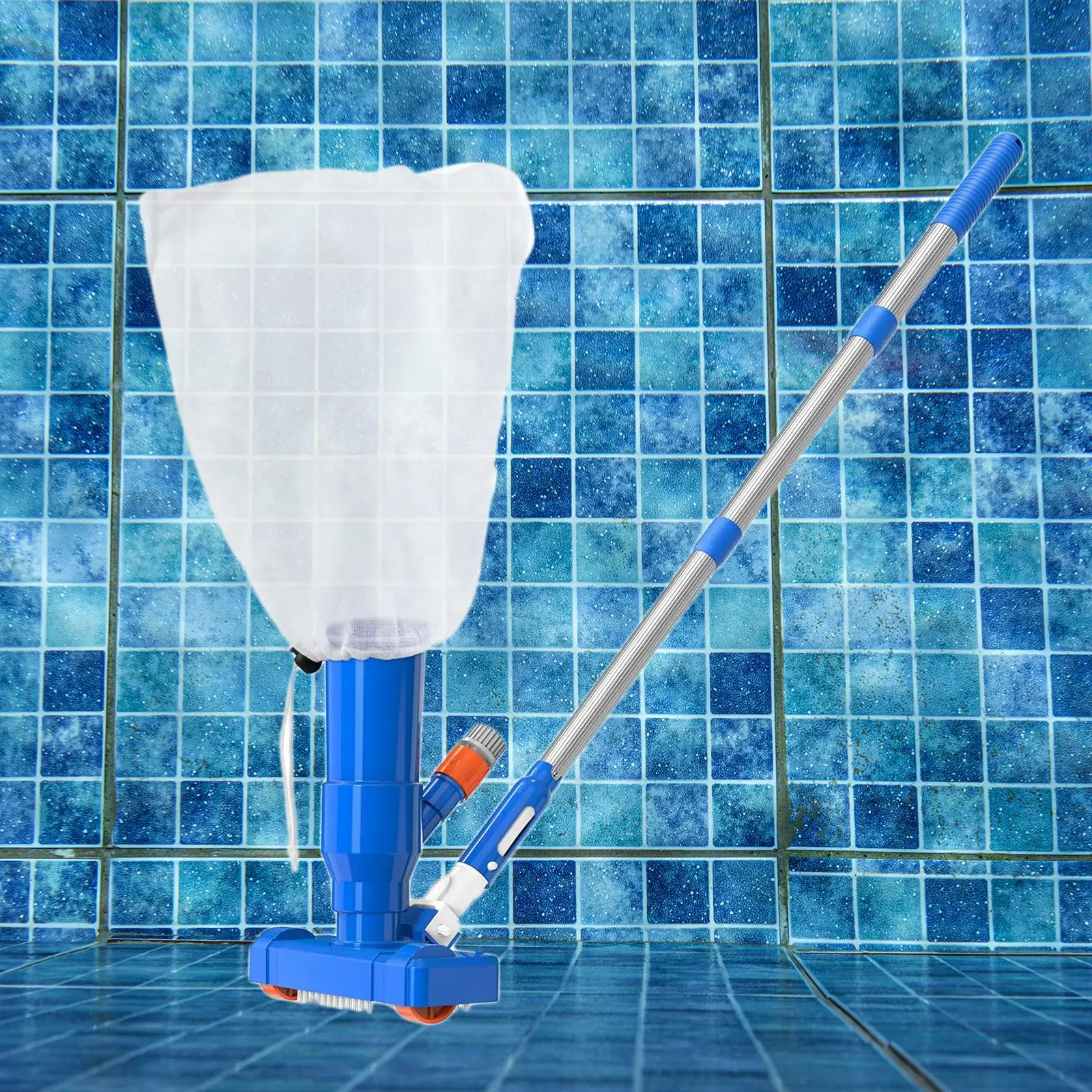 Swimming Pool Suction Vacuum Cleaner Head Handheld Scrubber with Fastening Mesh Bag for Above Ground Pool Spa Fountain Cleaning