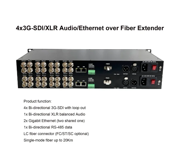 

3G HD SDI Fiber Optical Media Converters Video/Audio/Ethernet/Data Over Fiber Long Working Distance up 20Km for 3G SDI CCTV