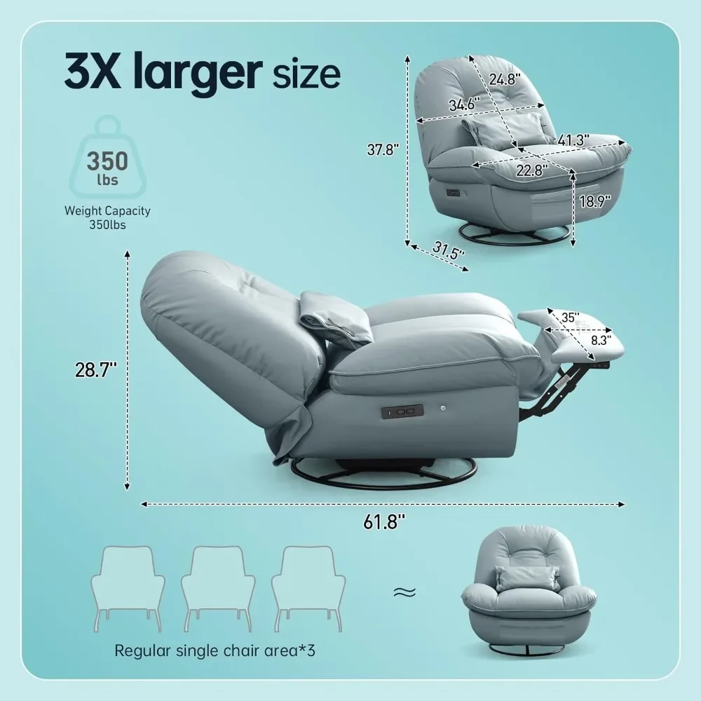 Power Swivel Recliner Chair Rocker with 43.5'' Oversized Sitting Width and 270° Swivel,360°Surround Sound and Breathing Lighting