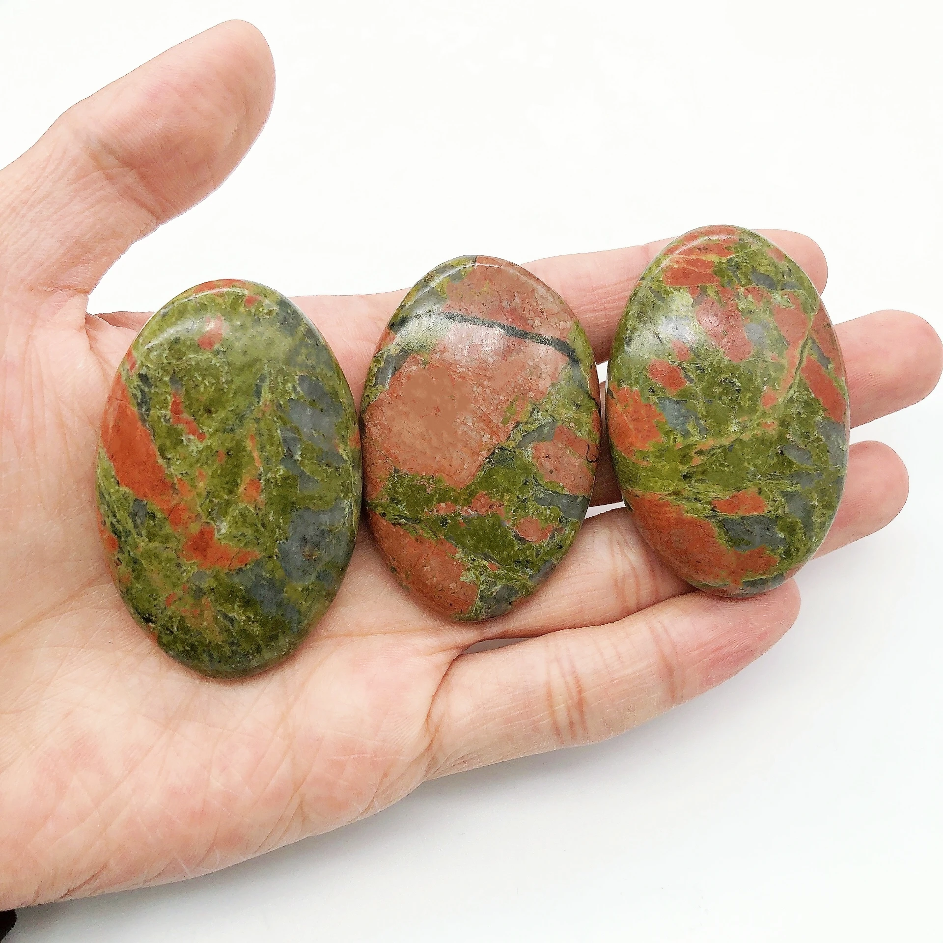 Natural Unakite Crystal Palm Stone High Quality Tumbled Stones Energy Reiki Quartz Hot Compress message tool Home Decor