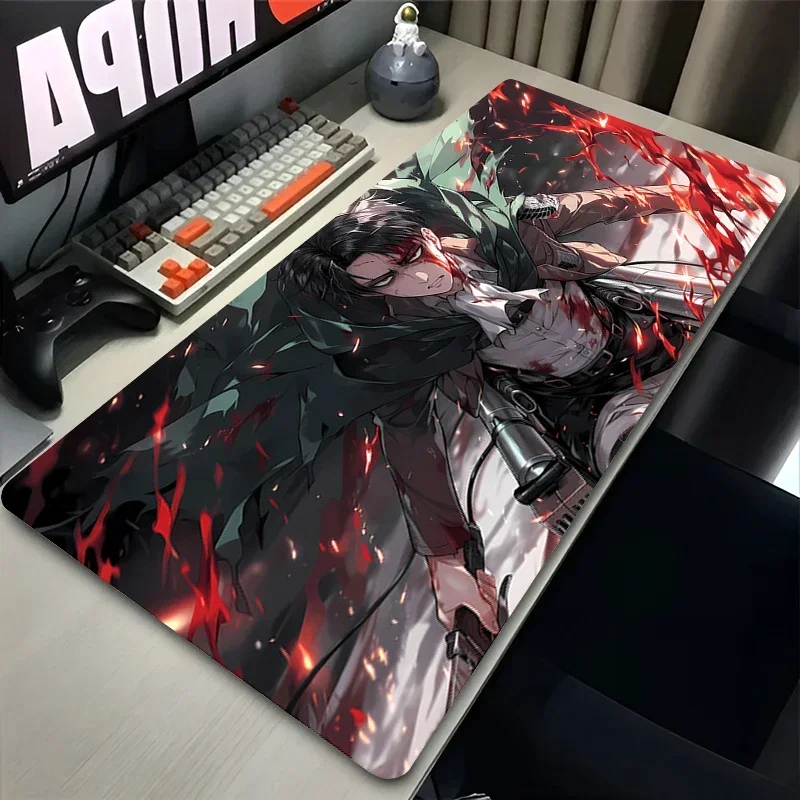 

2025Japan Anime Leather Mousepad PC Gamer Cabinet Keyboard Rug Levi Ackerman Extended Desk Mat Laptop Attack On Titan Mouse Pad