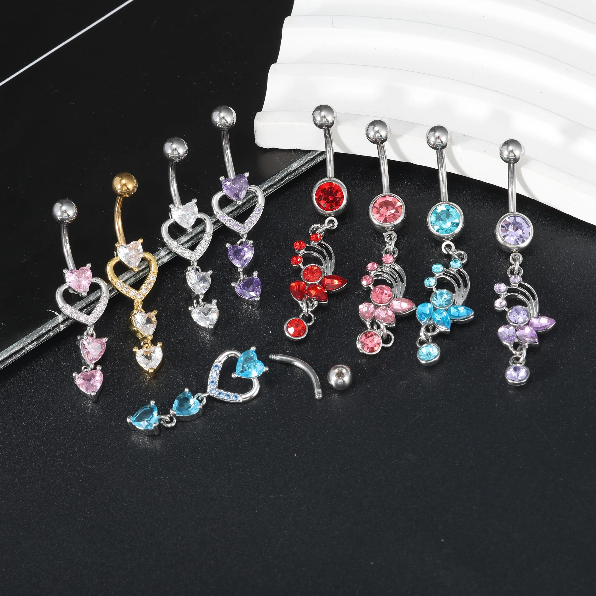 50pcs/lot Stainless Steel 1.6mm Thickness 10mm Length Navel Bars Dangle Belly Button Rings Navel Piercing Jewelry For Swimming