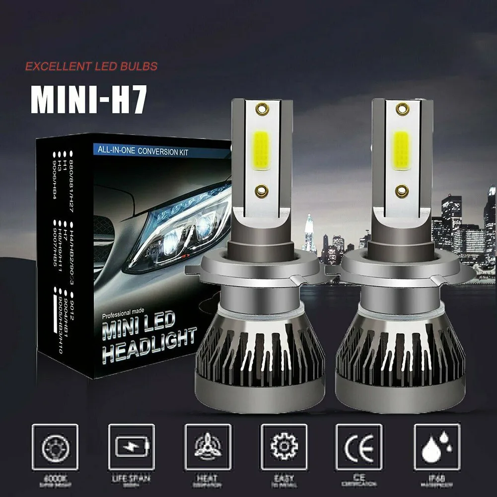 2Pcs H7 Car Headlight Bulbs LED DC 9V-32V 110W 22000LM 6000K Auto Fog Lamps Mini Car Headlight Bulbs