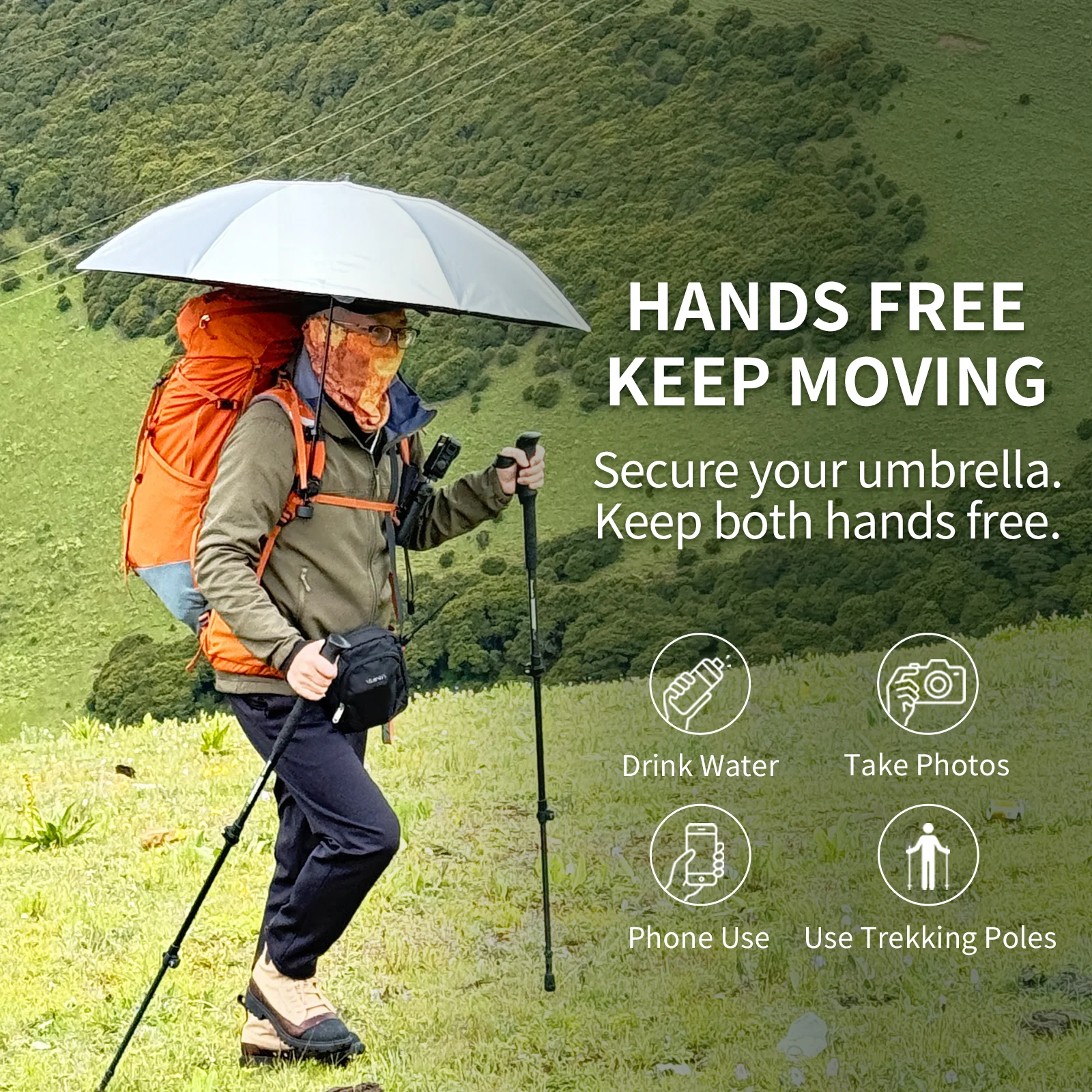 AIR BY TOP PackLink Backpack Umbrella Clip, Hands Free Umbrella Holder for Backpack Strap, Outdoor Hiking Travel Umbrella Mount