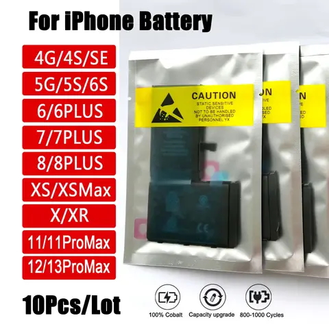 10pcs/Lot 0 Cycle Mobile Phone Battery For iPhone 4 4S 5 5S 5C SE 6 6S 7 8 Plus X XR XS 11 12 13 Pro Max SE2 12 13Mini