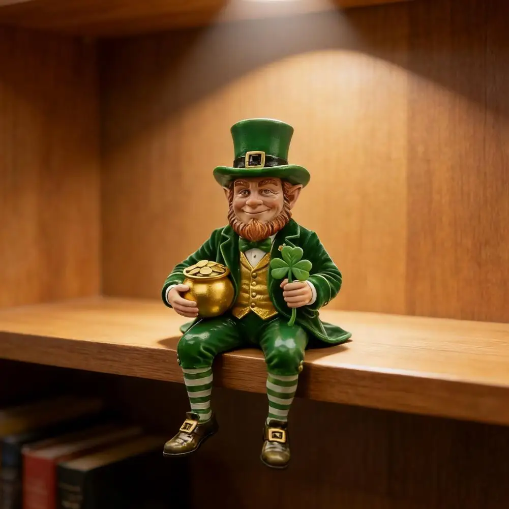 St. Patrick's Day Leprechaun Figurine Small Lucky Shamrock Statue Resin Irish Clover Leprechaun Ornament for Home Table Decor