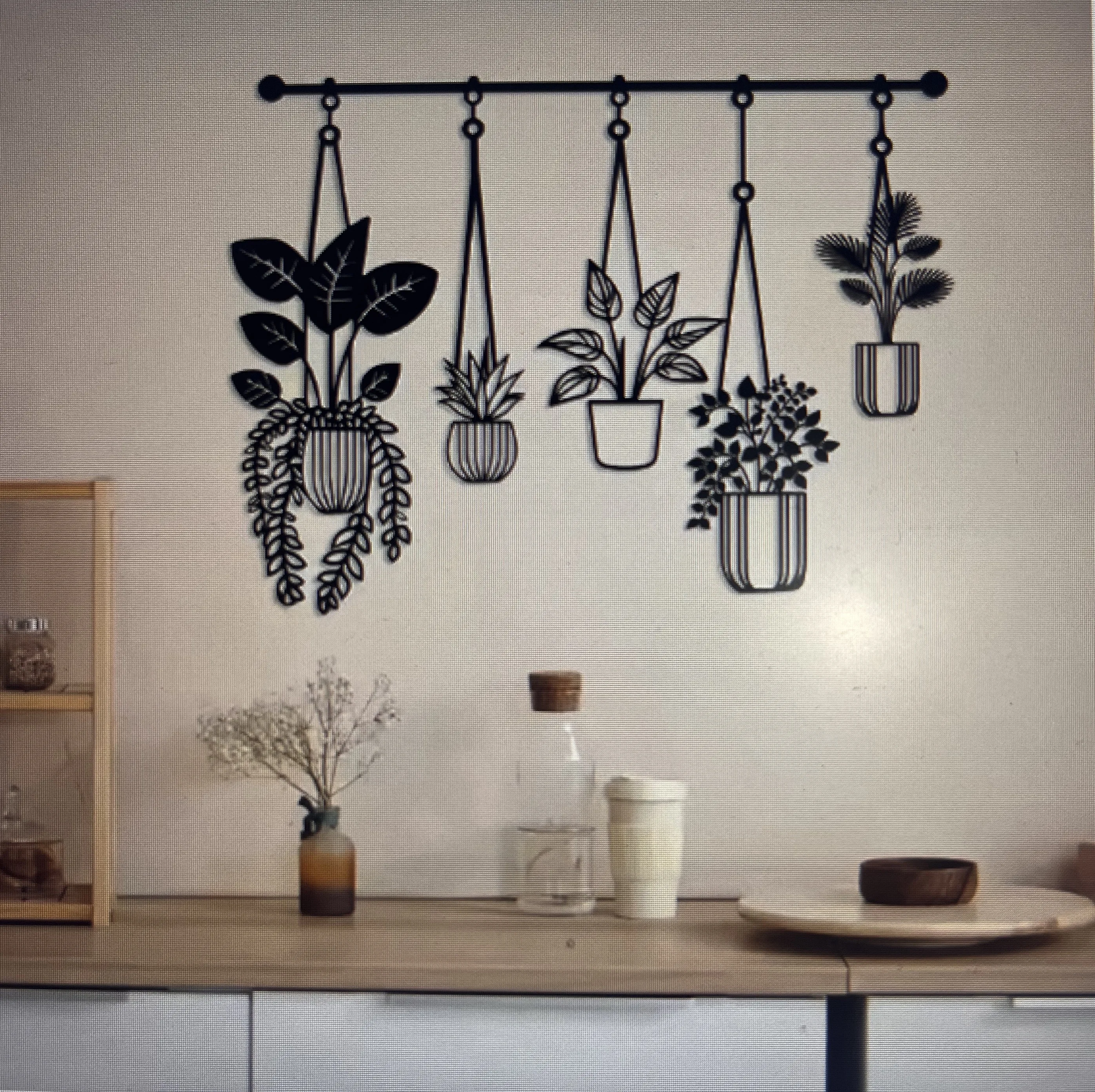 

Modern Minimalist Large Black Metal Wall Art Laser Cut Line Design with Hanging Planters Easy to Hang Decorative Metal Wall Art