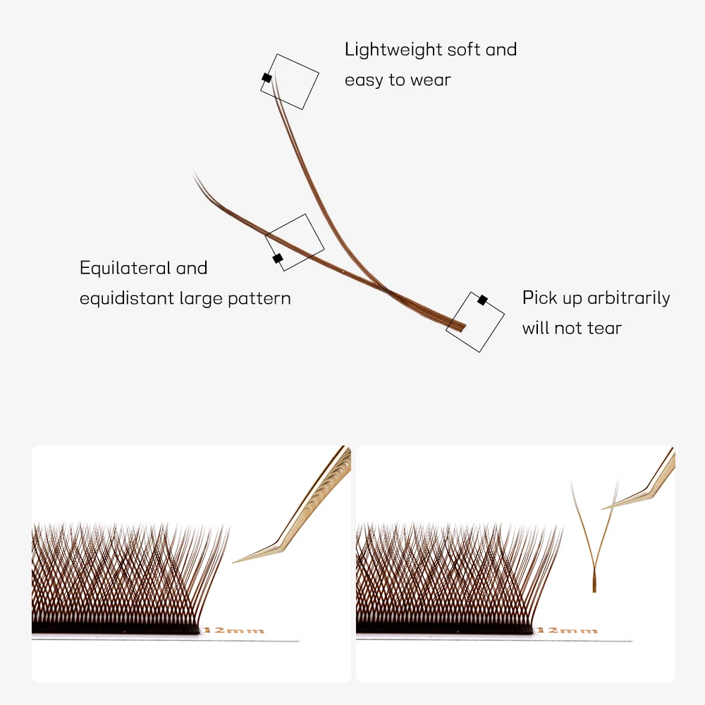 MAIXIAOQI Brown YY Shape Triple Tips Hand WovenPremium Soft Light Natural Eyelashes ExtensionSupplies