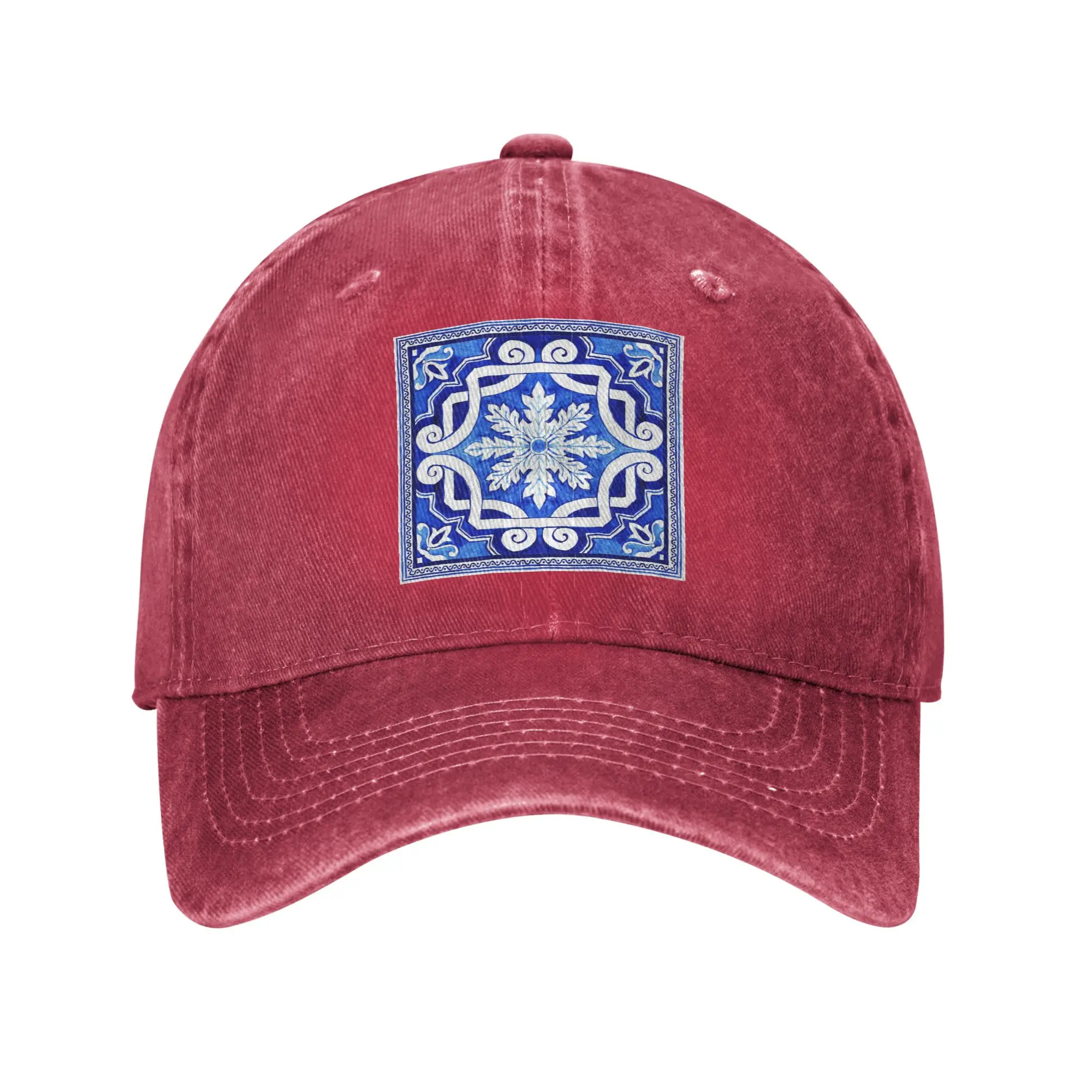 Azulejo Portuguese Tile Watercolor Artwork Denim Fabric Cap Casual Baseball Caps Adjustable Hat Summer Unisex Baseball Hats