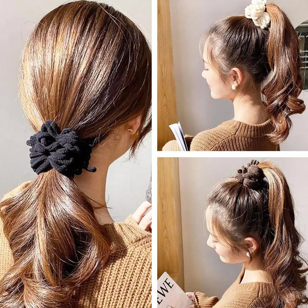 Women Elegant Solid Flods Plush Soft Elastic Hair Bands Fashion Hold Ponytail Hair Scrunchie Rubber Hair Tie Accessories Ba Y9z9