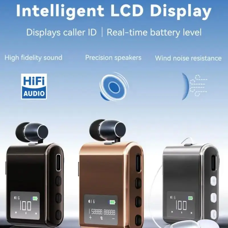 

Collar style bluetooth 5.4 earphones LCD digital display Incoming call vibration scalable business Headphones voice assistant