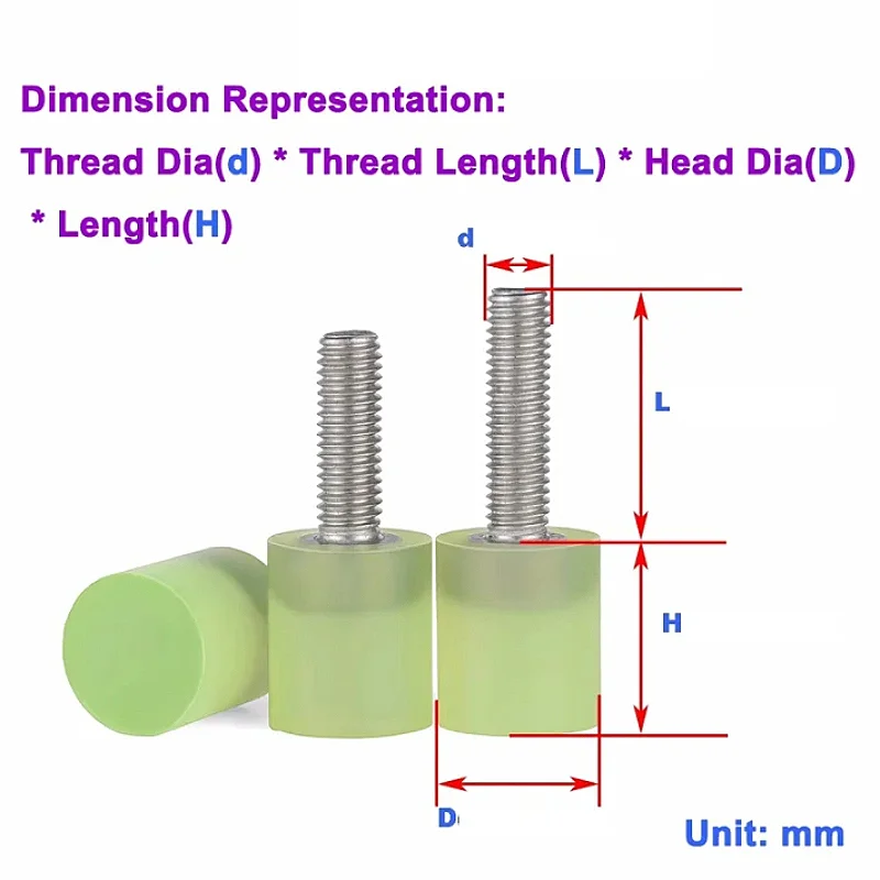 M5 M6 M8 304 stainless steel green polyurethane coating anti-collision cushioning and prevention bolt  absorption adhesive bolt
