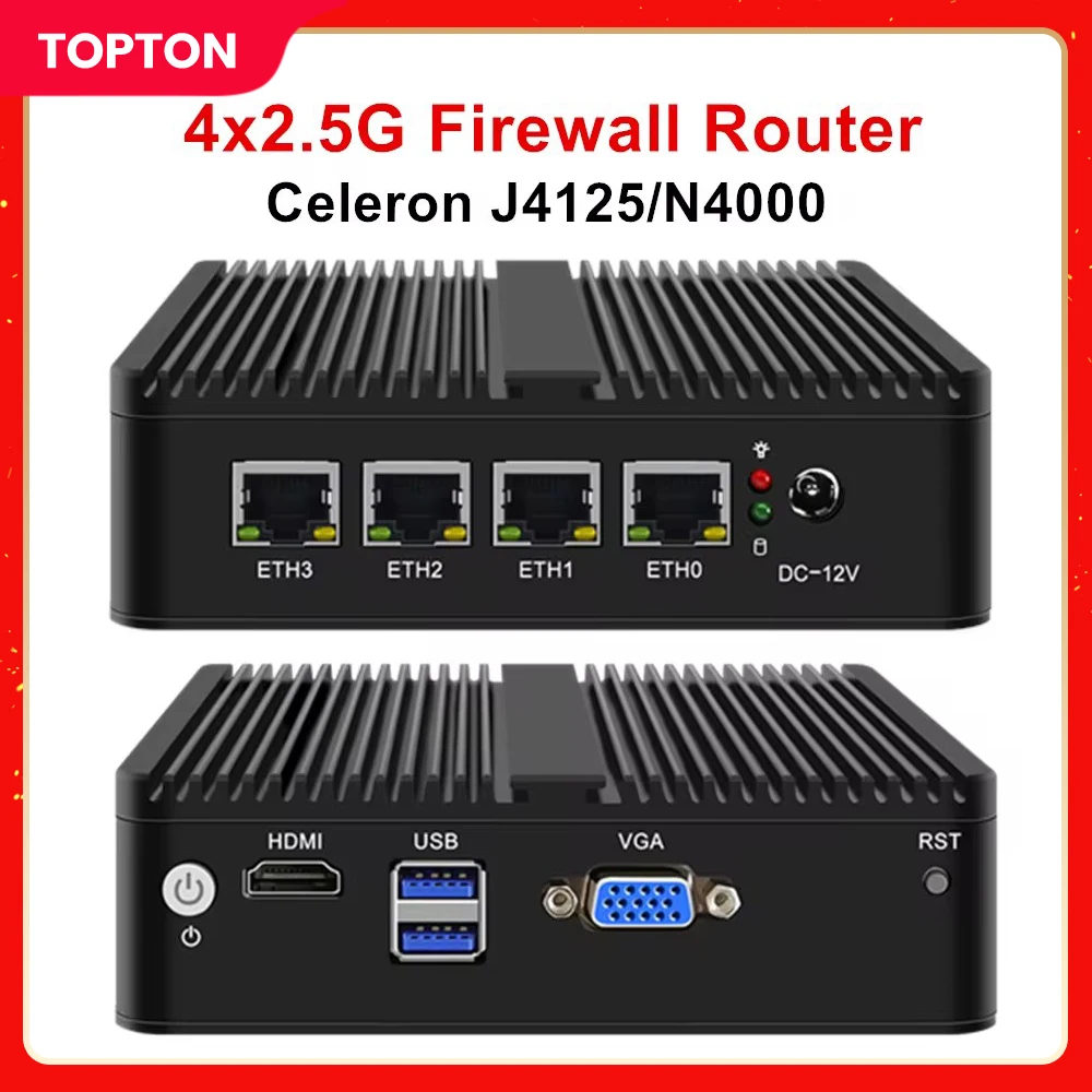 

Fanless Soft Router Intel Celeron J4125 N4000 Mini PC 4x i226-V 2.5G RJ45 Nano Firewall Appliance AES-NI ESXi pfSense OPNsense