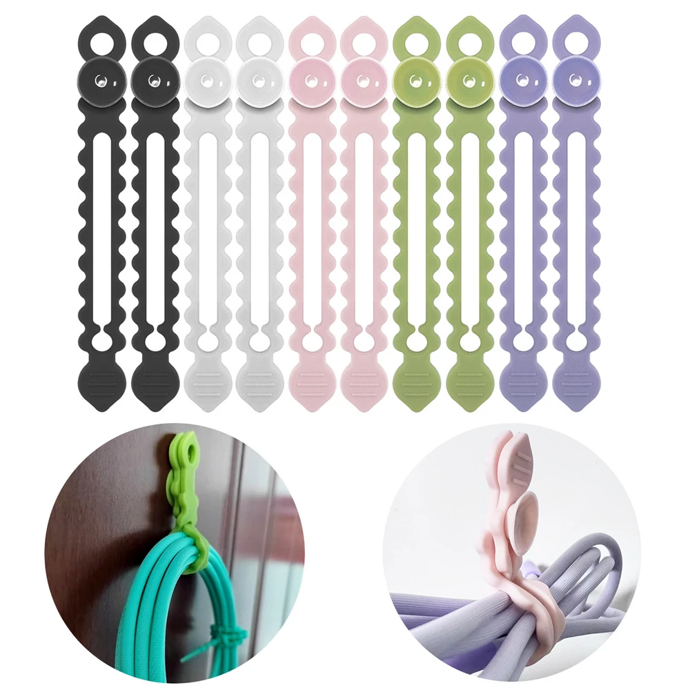 5/10/12pcs Silicone Cable Tie Creative Suction Cup Data Cable Earphone Organizer Charger Cord Winder Clip Reusable Cable Straps