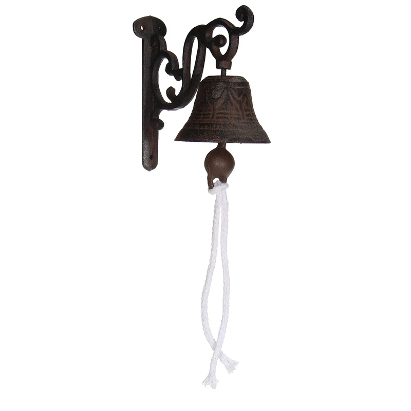 Hot YO-1Pcs Vintage Door Bell Iron Metal Rustic Wall Mounted Doorbell Long Cords Dinner Bell Outdoor Home Decorations Gift