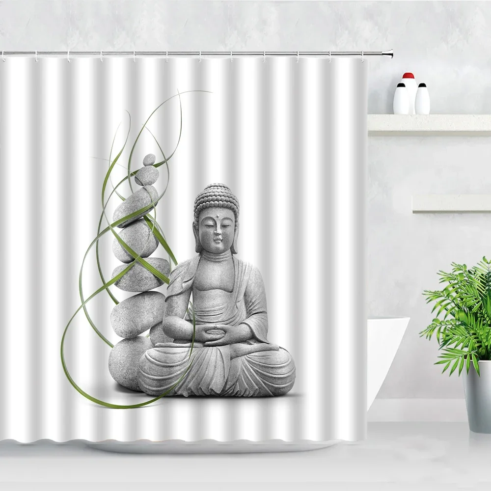 Buddha Shower Curtain Hook Fabric Cloth Bath Decor Bathroom Accessories Set Polyester Washable