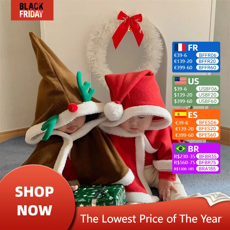 Navidad invierno 0-24M bebé niños niñas capa abrigo cálido capas de bebé rojo/verde Festival felpa a prueba de viento manto poncho con capucha