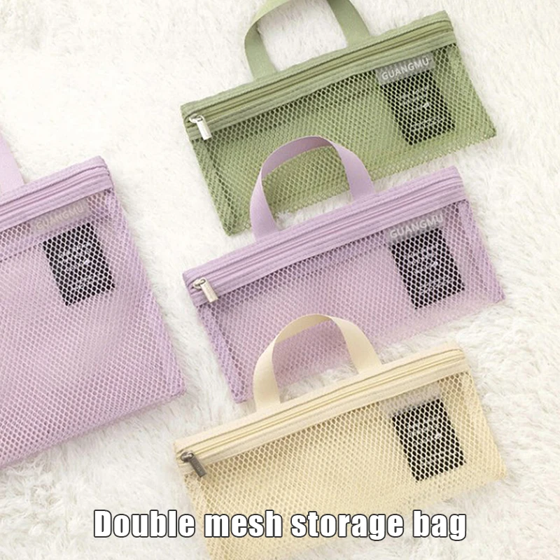 Nylon Mesh Beach Storage Bag Travel Portable Makeup Brush Toothbrush Toothpaste Storage Bag Case Container Bathroom Accessories