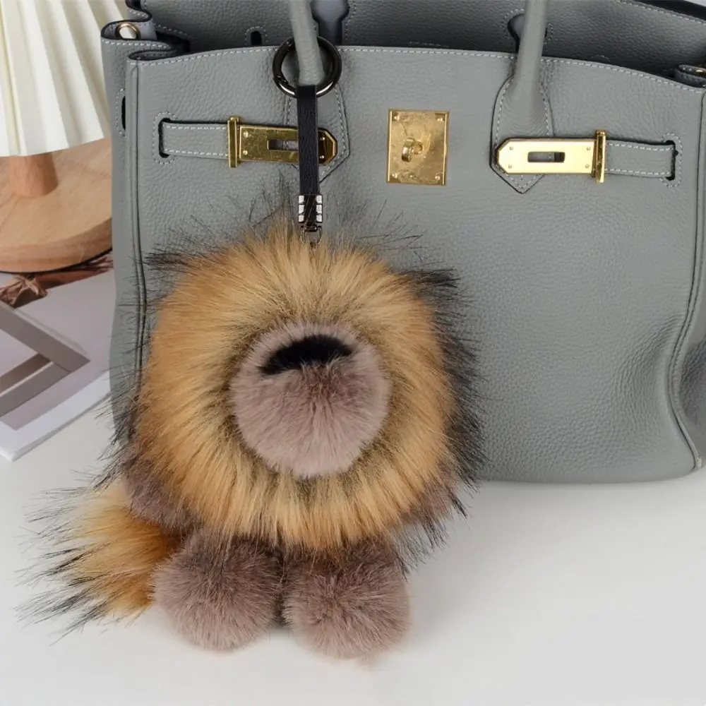 Kawaii – pendentif en peluche Lion à crinière longue, avec queue, porte-clés en peluche, ornements, Animal doux et mignon, décor de sac à dos