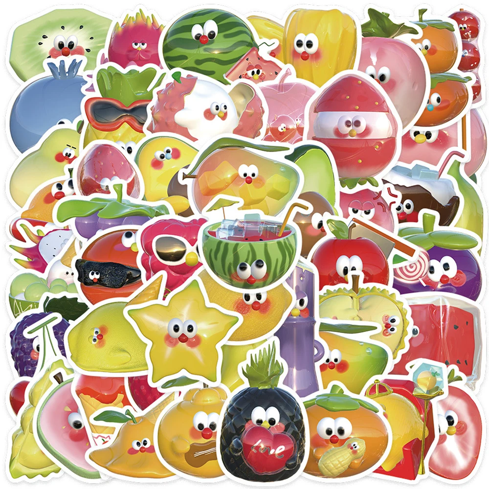 10/30/50pcs Kawaii 3D Fruit Cartoon Stickers Aesthetic Decals Decorative Fridge Laptop Phone Waterproof Cute Kids Sticker Packs