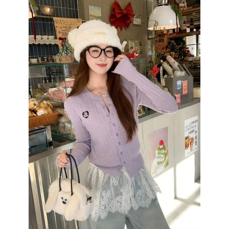 2025 جديد الخريف الشتاء س الرقبة المرأة سترة سترة مشغولة من الصوف معطف موضة بلون سترة قصيرة المرأة