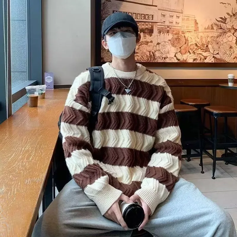 No Felpa con cappuccio Maglione lavorato a maglia da uomo Abbigliamento Maglieria a righe Offerte 2025 Designer Estetico originale Pullover con colletto tondo economico Uomo