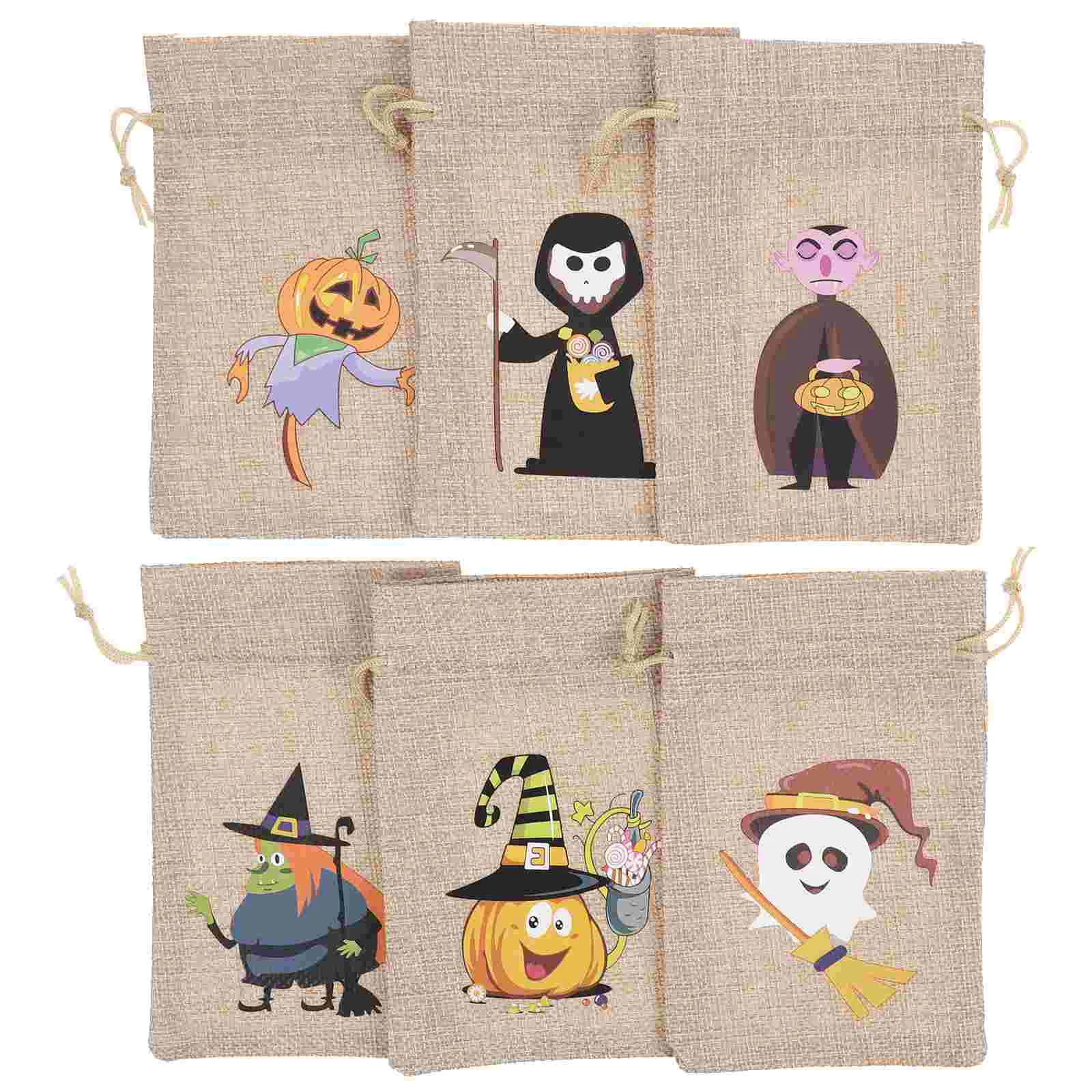 6 Pcs Beam Port Jewelry Halloween Candy Bag Child Mini Christmas Gift Bags Linen Party Treats for