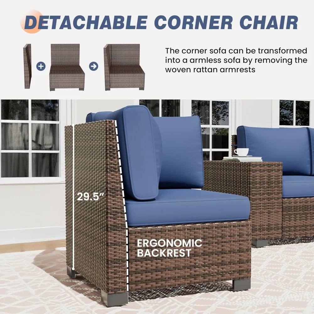 Sofá modular externo com mesa de lareira, conjunto de móveis de pátio com apoio de braço de 8 polegadas com capa à prova d'água