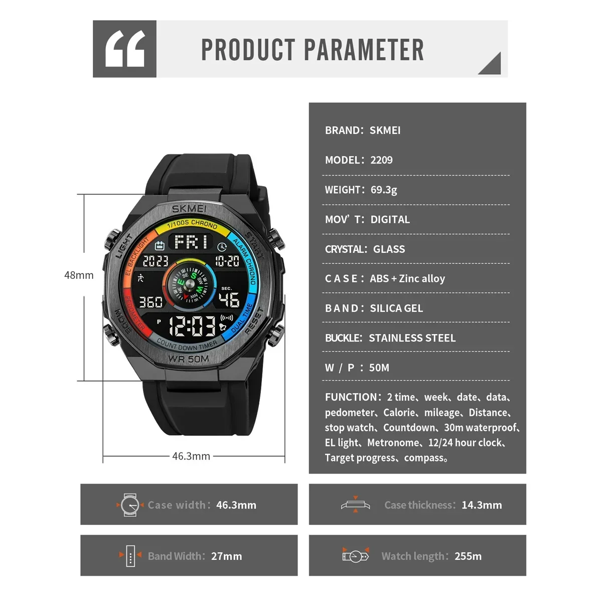 ساعة يد رقمية ليد مقاومة للماء من SKMEI-Men ، ساعة رياضية إلكترونية ، ساعة عسكرية خارجية ، عد تنازلي ، أو