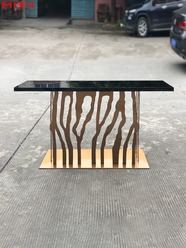 

Imitation Root Console Ebony Skin Finish Electroplated Titanium Gold Model Room KTV Console Tables Entrance Foyer Case