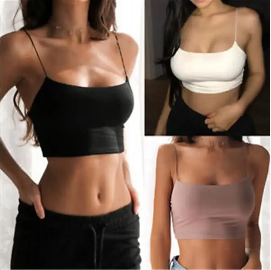 

Hot Sale!Women Summer Camisole Crop Tops Sleeveless Slim Sling T-shirt Black White Bottoming Tanks Bra Underwear Vest Tops