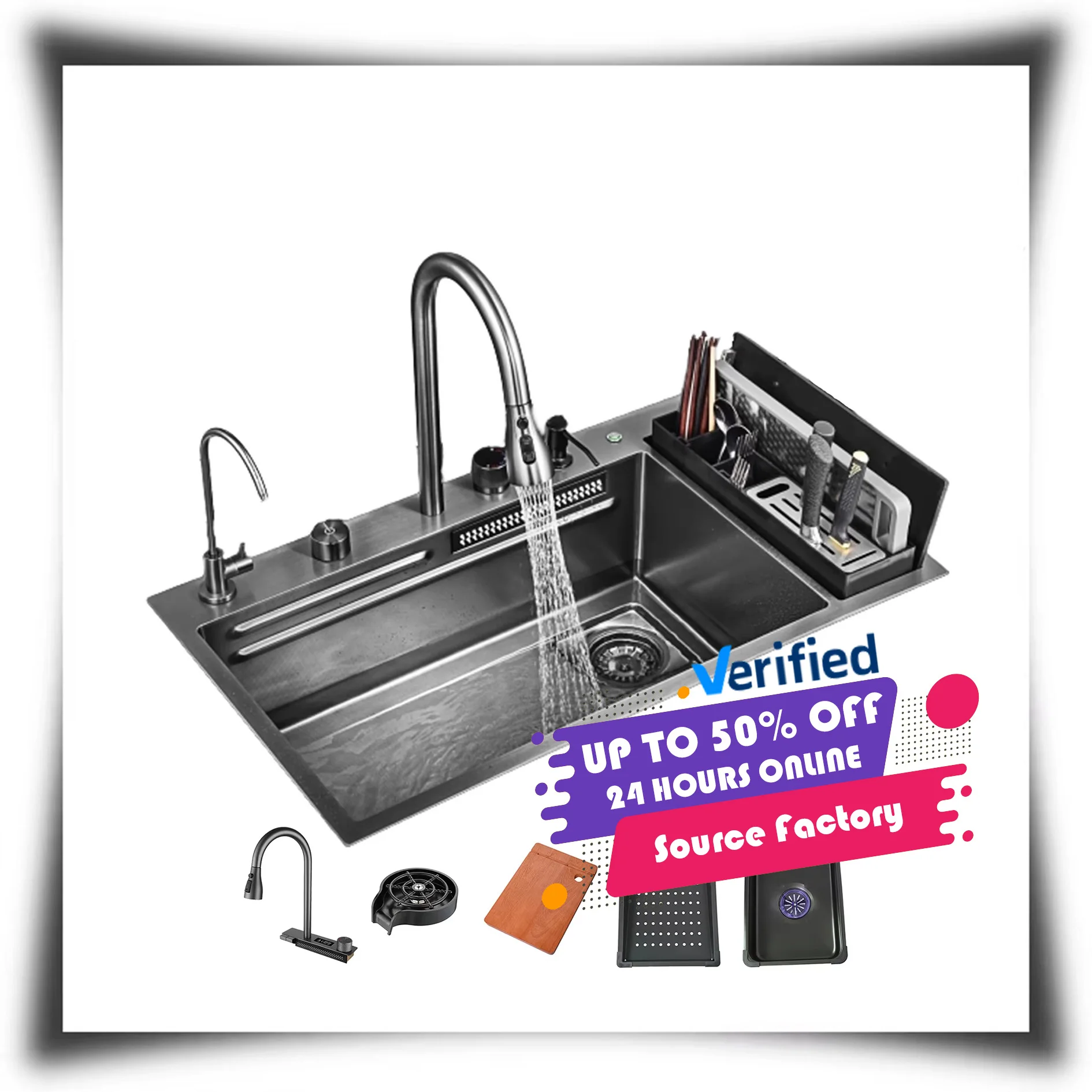 HG New High Quality Multifunction Modern Smart Waterfall Stainless Steel 304 Sink Kitchen Kitchen Sinks