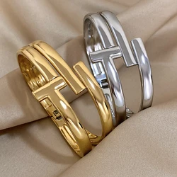 Crossed Lines Bangle Bracelets for Women Men Geometry Cuff Bangles Fashion Chunky Stainless Steel Bracelet Waterproof Jewelry