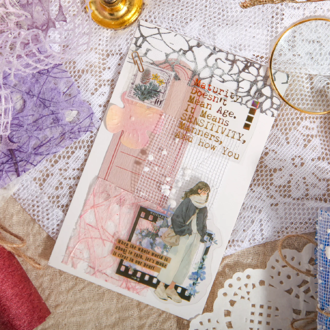 6 Pcs Gold Foil Simplicity Journal Material Paper Special Deco Paper Scrapbooking Sticker Junk Journal Scrapbook Kit