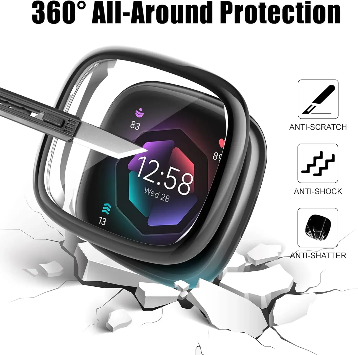 Screen Protector For Fitbit Versa 4/Sense 2 Case, Full Soft TPU Plated Bumper Protective Cover for Fitbit Sense 2/Fitbit Versa 4