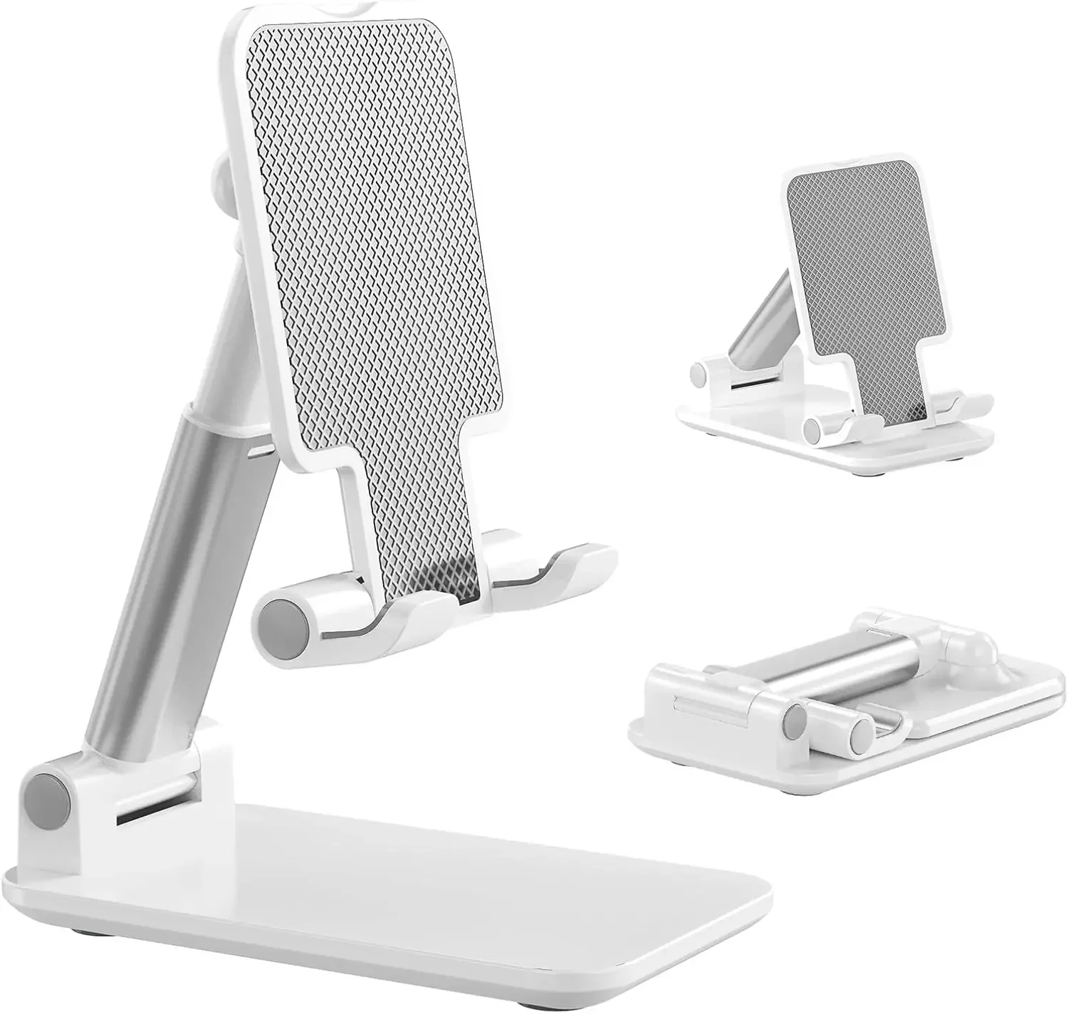 

Foldable Phone Stand for Desk, Anti-Slip Office Accessory, Compatible with All Mobile Phones, White-Silver