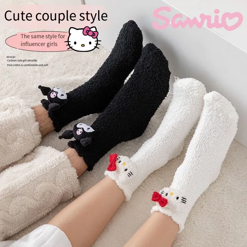 

Детские носки Hello Kitty Sanrio Kuromi Cinnamoroll, милые теплые хлопковые носки с рисунком из мультфильма «Моя Мелодия» для осени и зимы