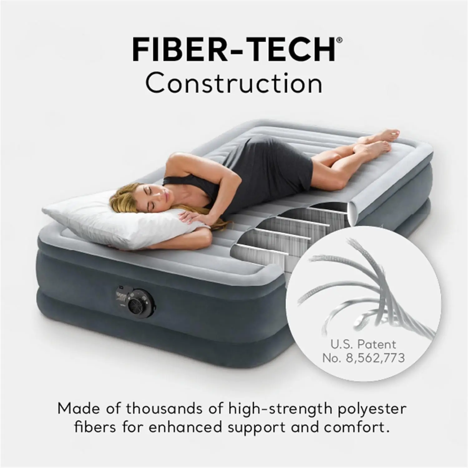 

67765ED Надувной матрас Deluxe Comfort-Plush со средней посадкой: двойной размер — встроенный электрический насос — высота кровати 13 дюймов, грузоподъемность 300 фунтов.