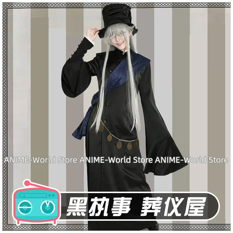 Black Butler Anime Cosplay Costume pour hommes et femmes, Grim Reaper, Undertaker Outfit, Chapeau, Perruque, Chaussures