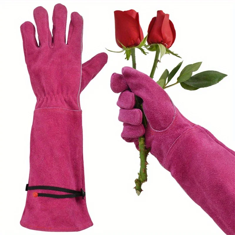 

1 Pair Long Leather-Like Gardening Gloves with Extended Cowhide Sleeves Heavy-Duty Thorn-Resistant Rose Pruning Gloves Outdoor