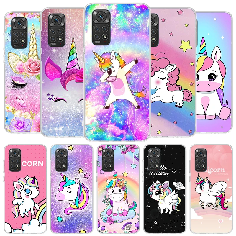 Funda de teléfono con diseño de unicornio rosa y arcoíris para Xiaomi Redmi Note 14, 13, 12, 11, 10 Pro Plus, 12S, 11S, 11T, 11E, 10S, 9, 9S, Fundas suaves