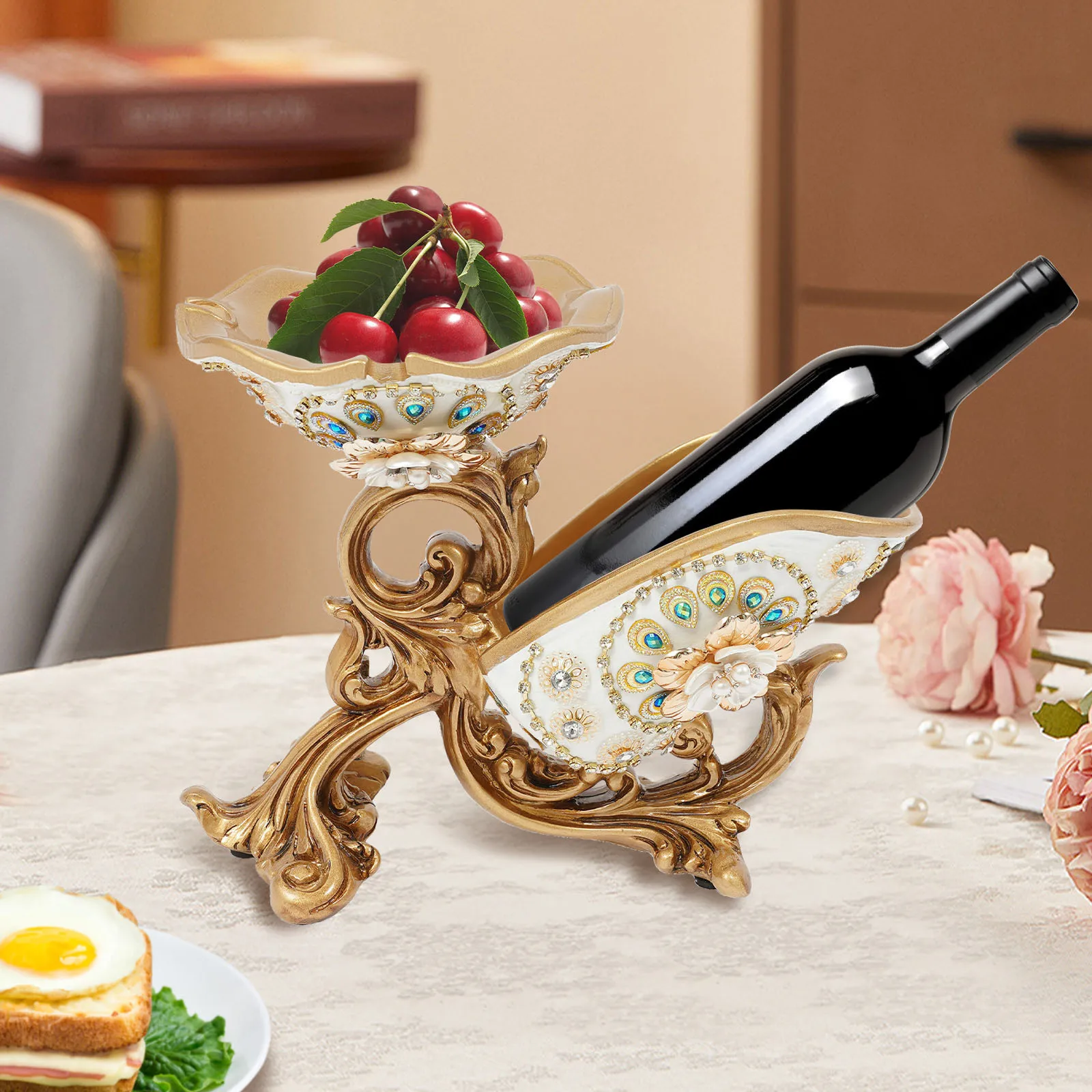 

11.4*6.5 Inches Golden Countertop Bottle Storage Rack with 3 Notches Suitable for Living Rooms, Wine Cabinets, Study Rooms