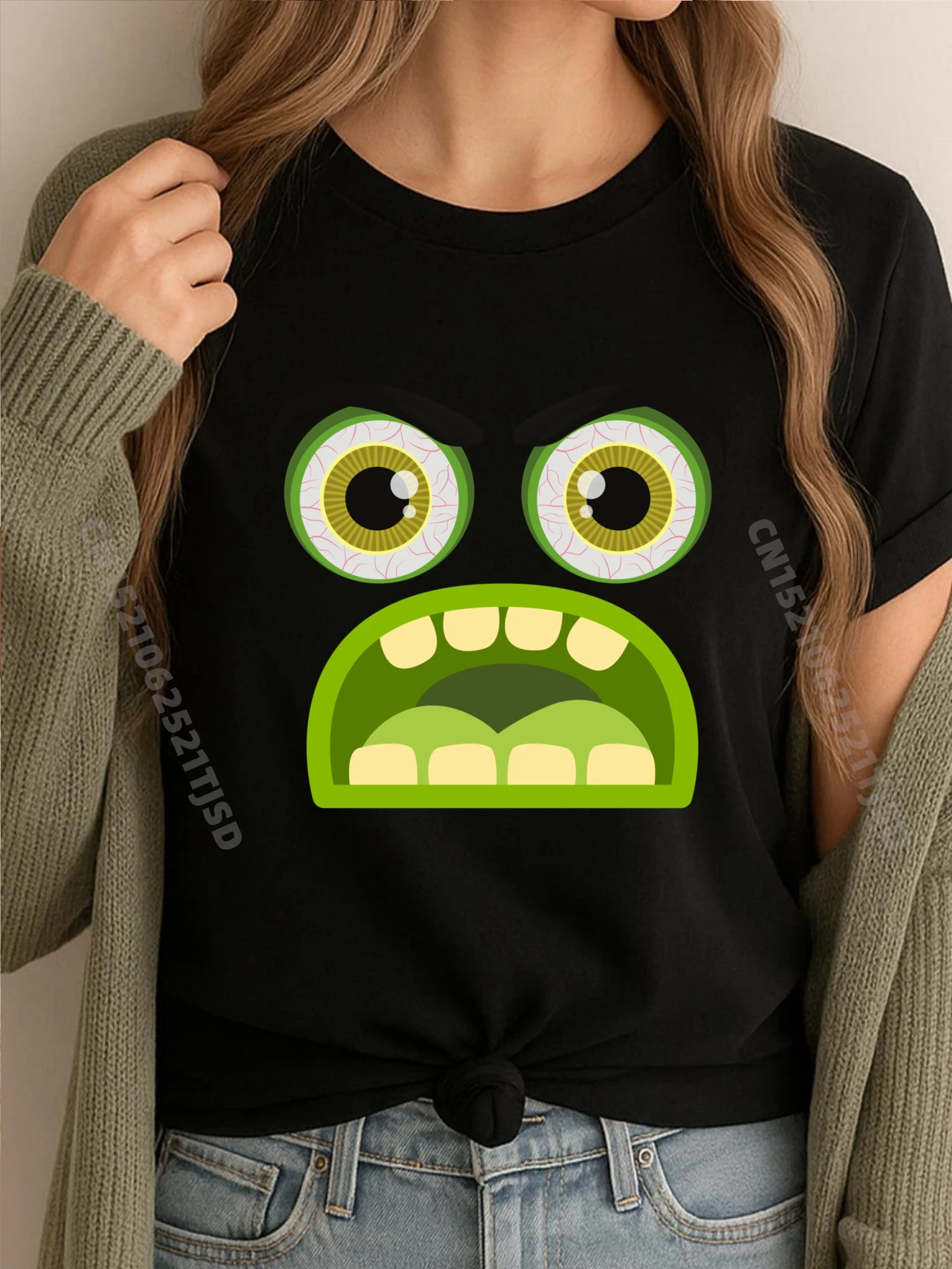

Милый женский легкий костюм с изображением лица монстра, простая рубашка на Хэллоуин, роскошная футболка, нормальная