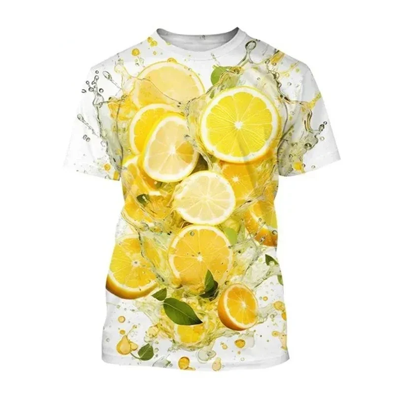 New Fashion Casual Lemon Fruit Oil Painting Art graphic t shirts For Men Oversized Leisure Trend Summer O-neck Printed Tees Tops