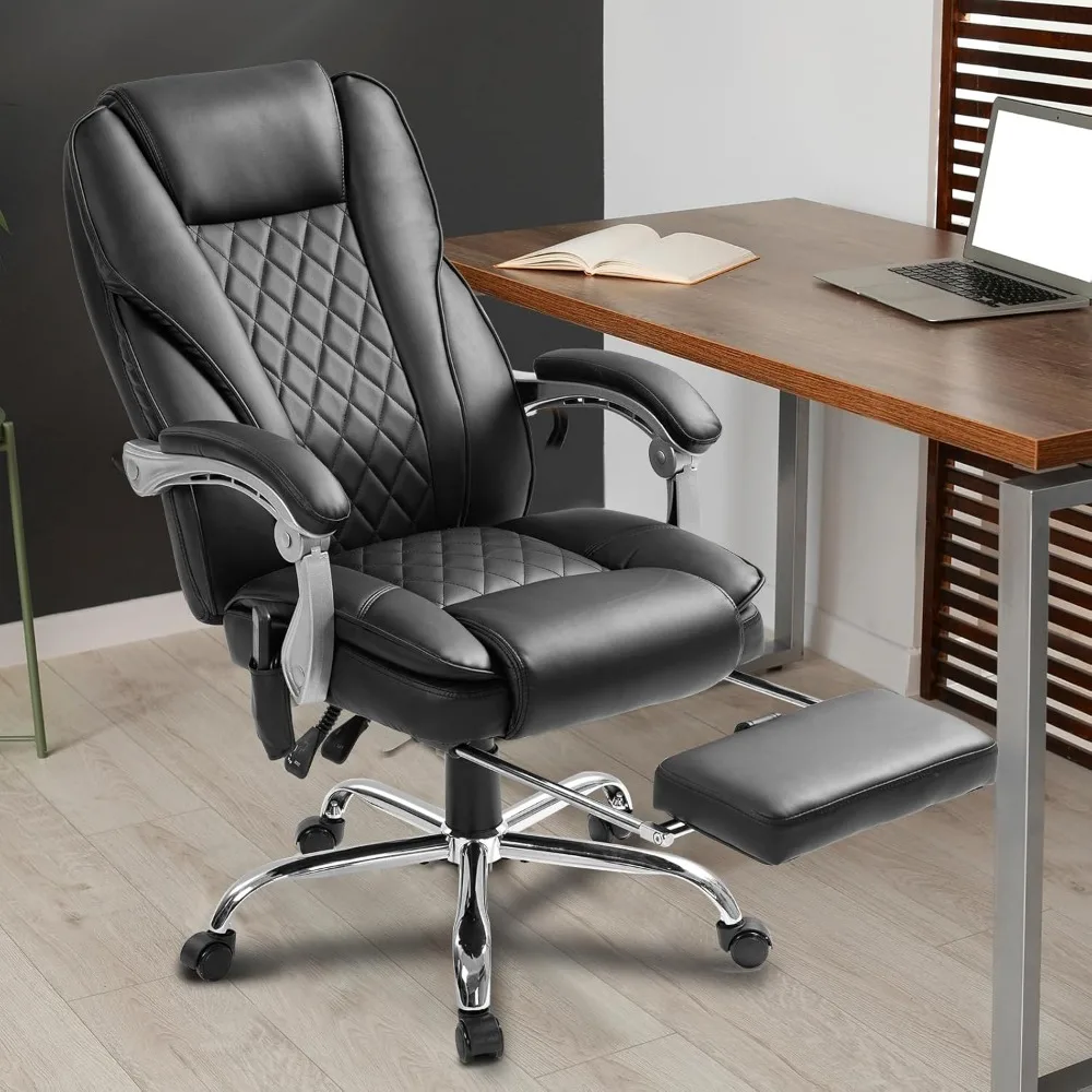 400lbs Executive lederen bureaustoel - Ergonomische ligstoel met massage, verwarming en voetsteun voor ultiem comfort-B