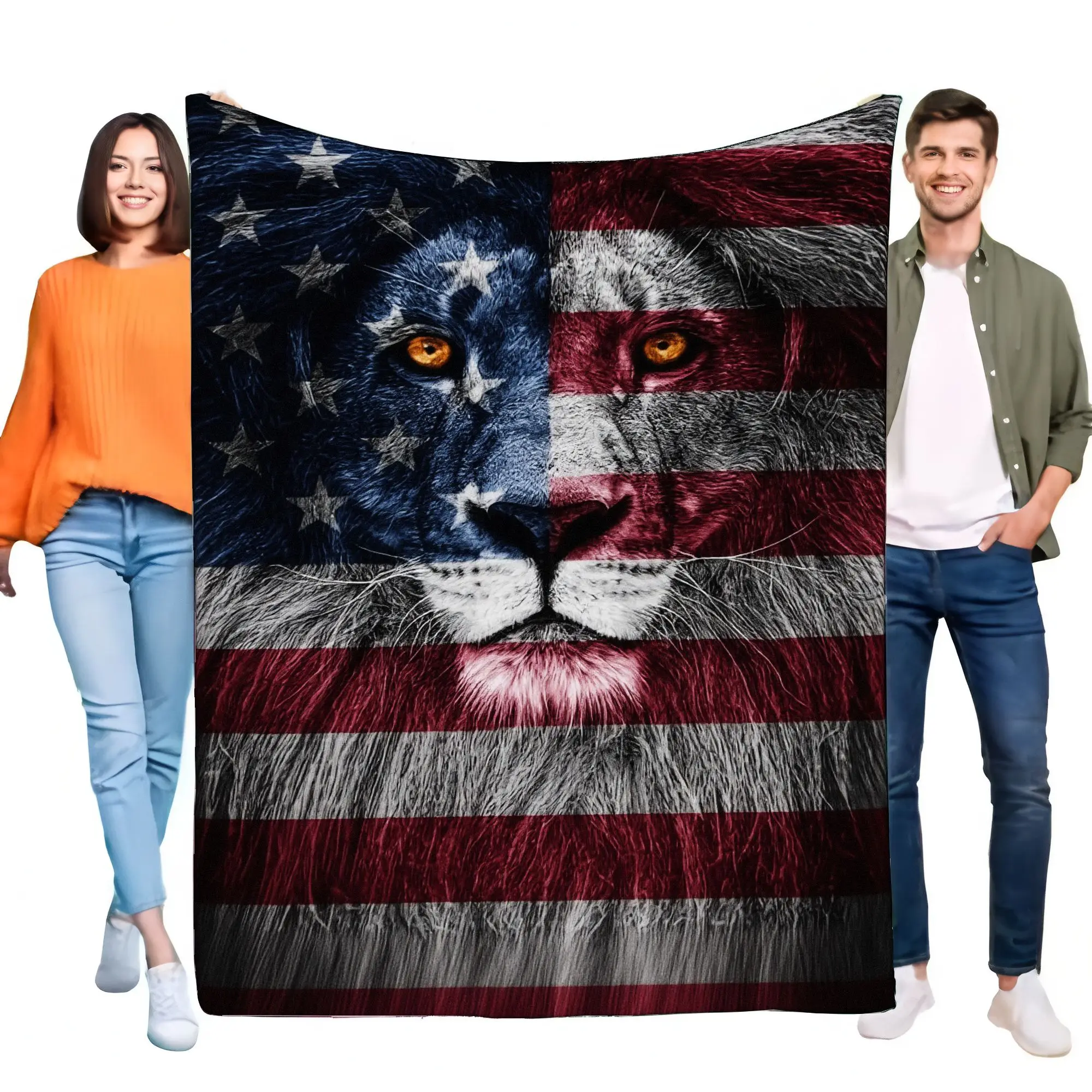 Patriotische Löwe-Decke, weiche, gemütliche Überwurfdecke, rot, weiß, blau, Design für Heimdekoration und Geschenkidee, leichtes warmes Fleece für S