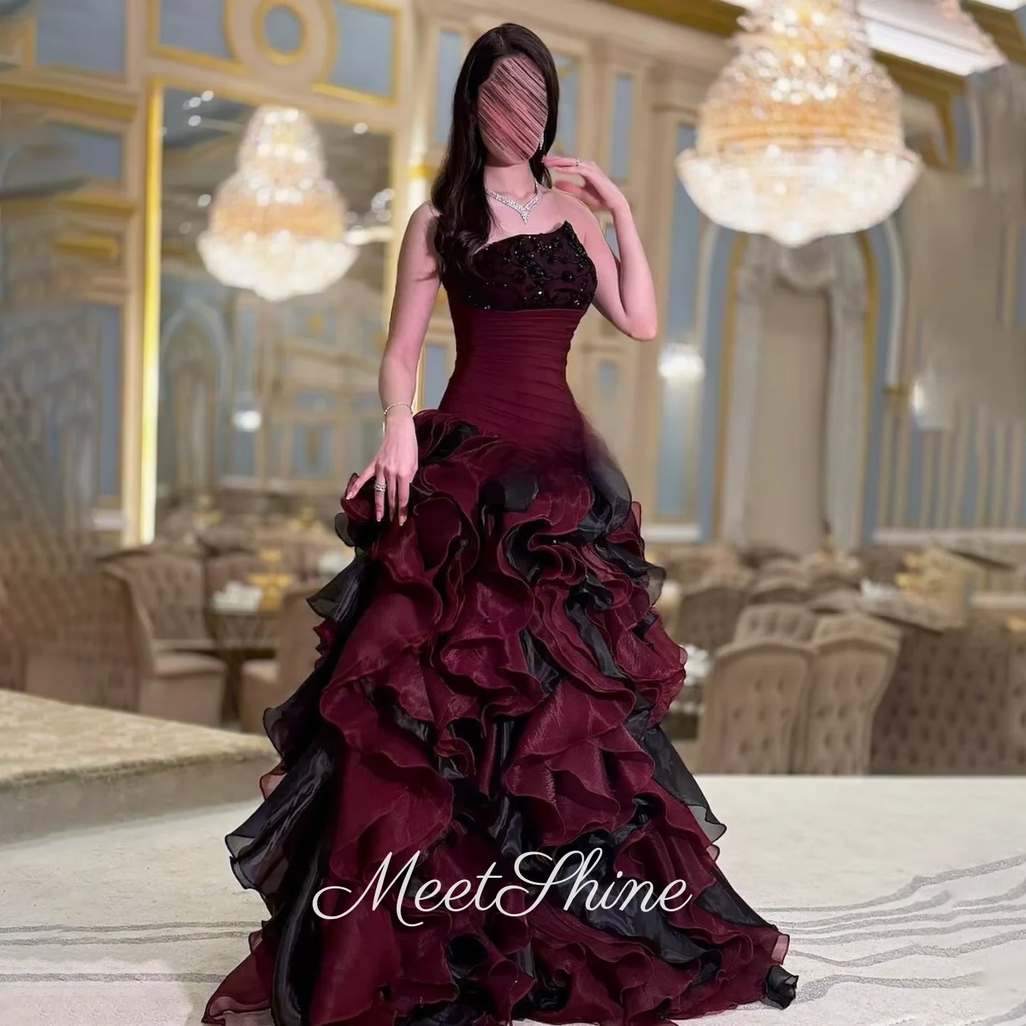 

Elegant Burgundy A-Line Evening Dress High Quality Prom Dress Sweep Train Formal Saudi Arabia Wedding Prom Dress Customized