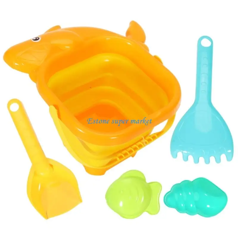 090B Children Outdoor Play Set Collapsible ABS Sand Folding Bucket With Shovel 5 Pieces