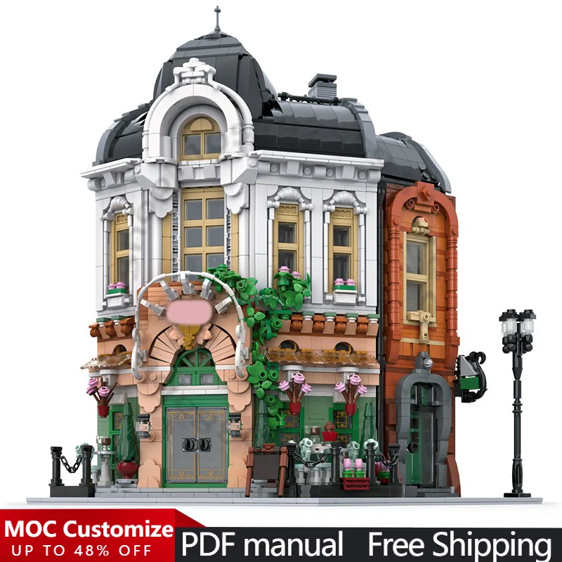 

4412 деталей, модульный конструктор MOC «Уличное кафе», популярная технологичная модель из кирпичиков, простой конструктор для самостоятельной сборки, подарок на Рождество