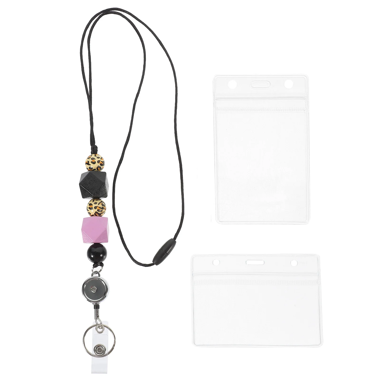 

1 Set Id Badge Holder Lanyard Retractable Card Sleeve For Name Tags Badges Clear Protective Covers Secure Clip Office